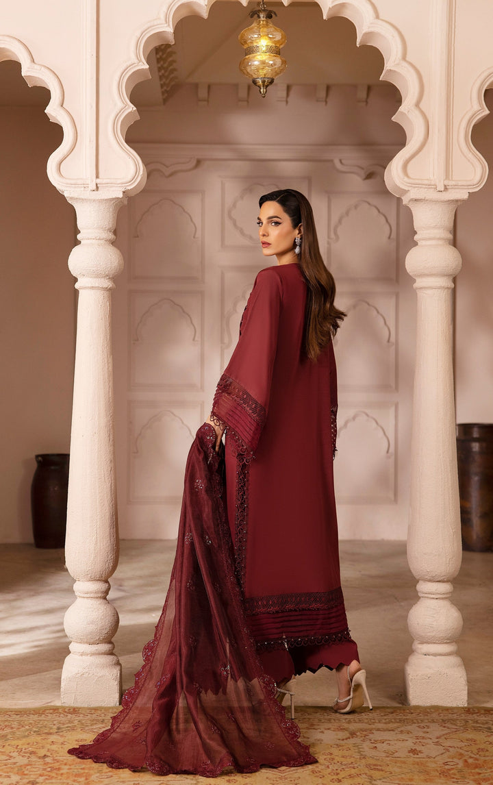 Back design of Almandine Garnet raw silk outfit