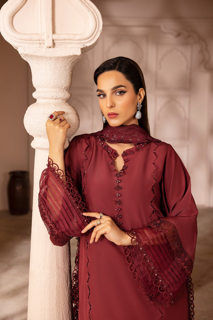 Neckline and button embellishments of Almandine Garnet