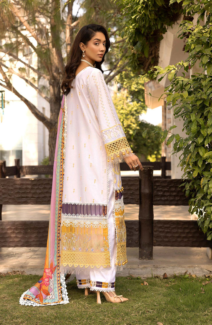 Back design of Amber Ember dress with luxe lawn detailing