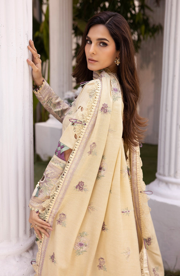ack view of Auro Attire winter ensemble and dupatta flowing in soft winter breeze