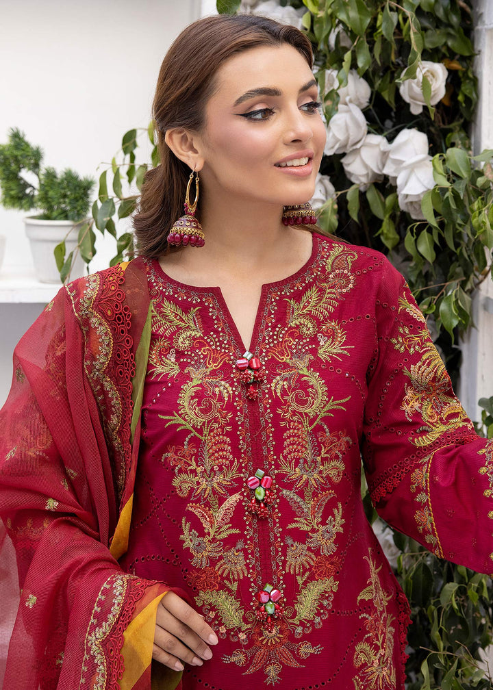 Neckline and button work close-up of Carmine Flare