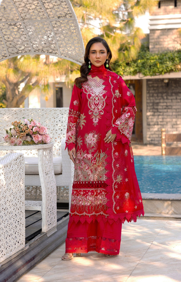 TESSA Crimson Euphoria luxury lawn dress front view