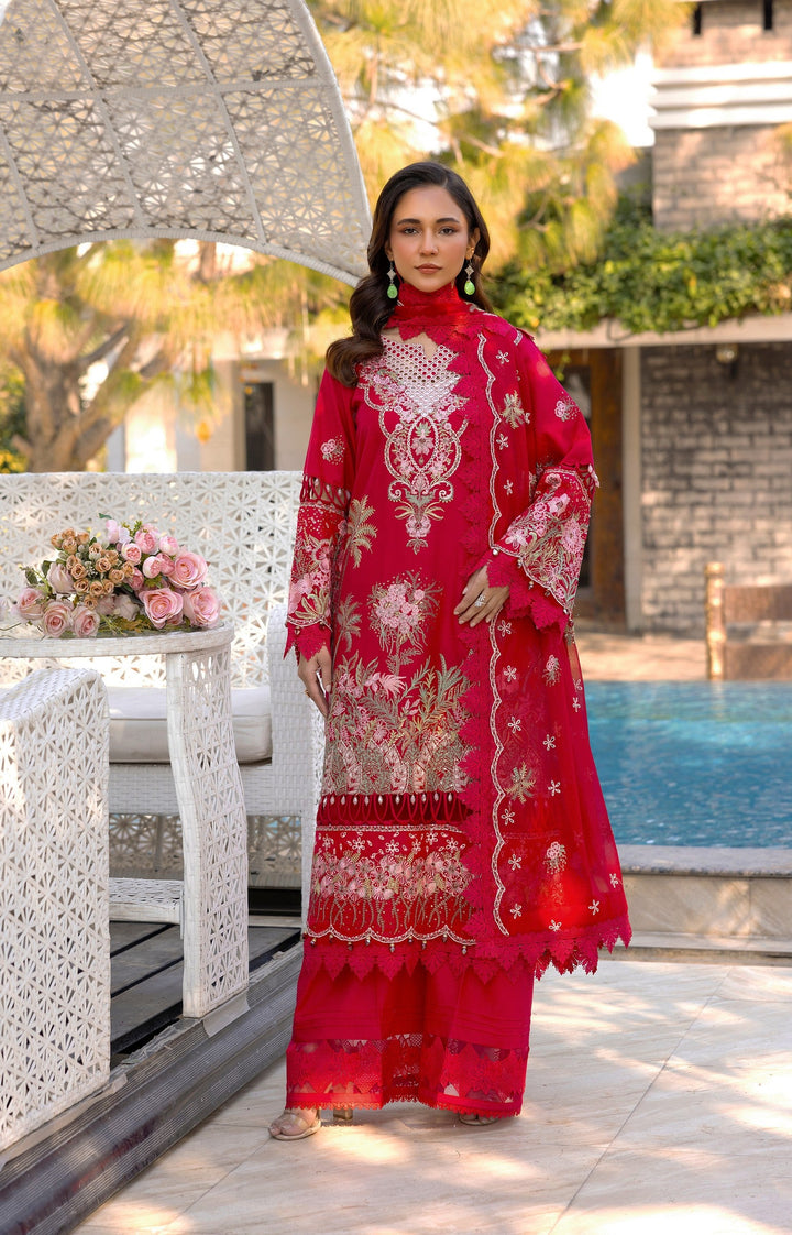 TESSA Crimson Euphoria luxury lawn dress front view