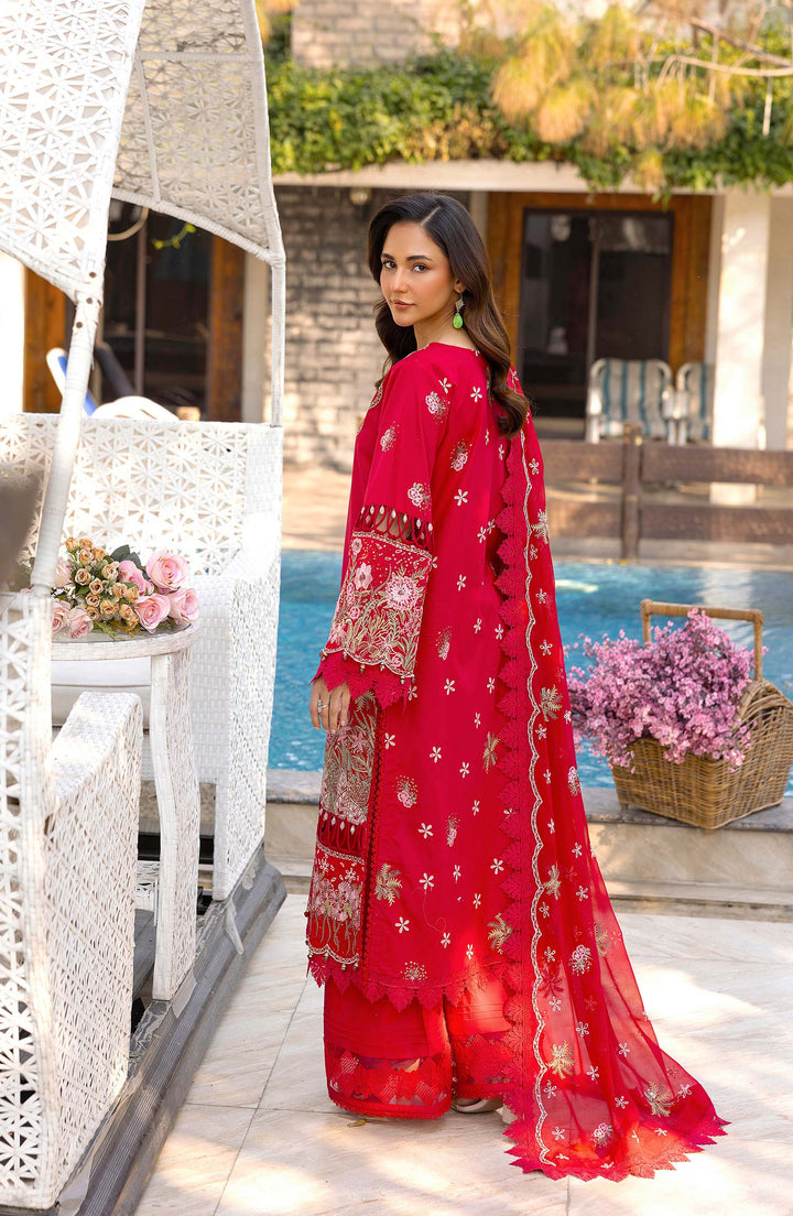 Back view of Crimson Euphoria summer lawn suit