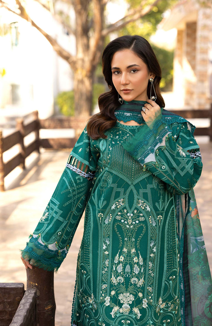 Sleeve detailing on Emerald Veil lawn suit