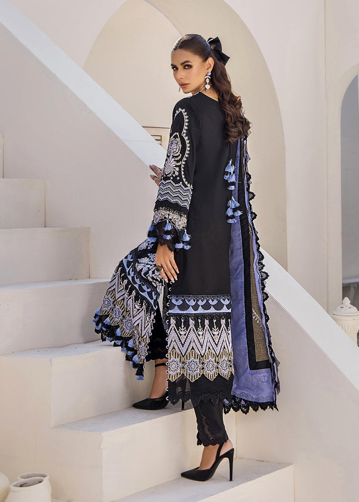 Close-up of Enigmatic Night fabric texture and embroidery