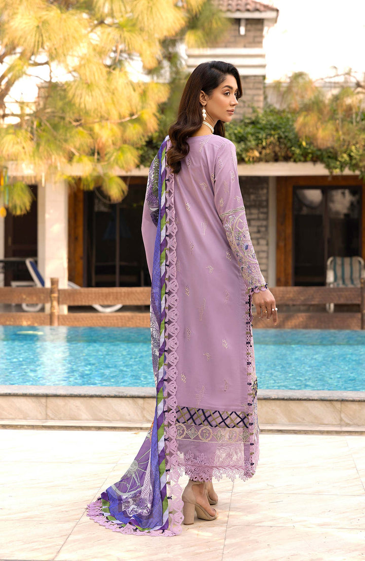Back view of Lavender Mirage lawn dress