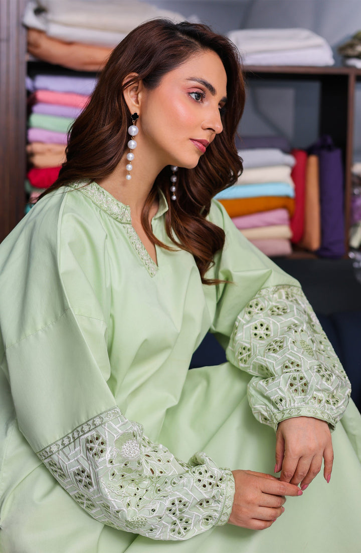 Close-up of Minted Muse mint fabric and detail