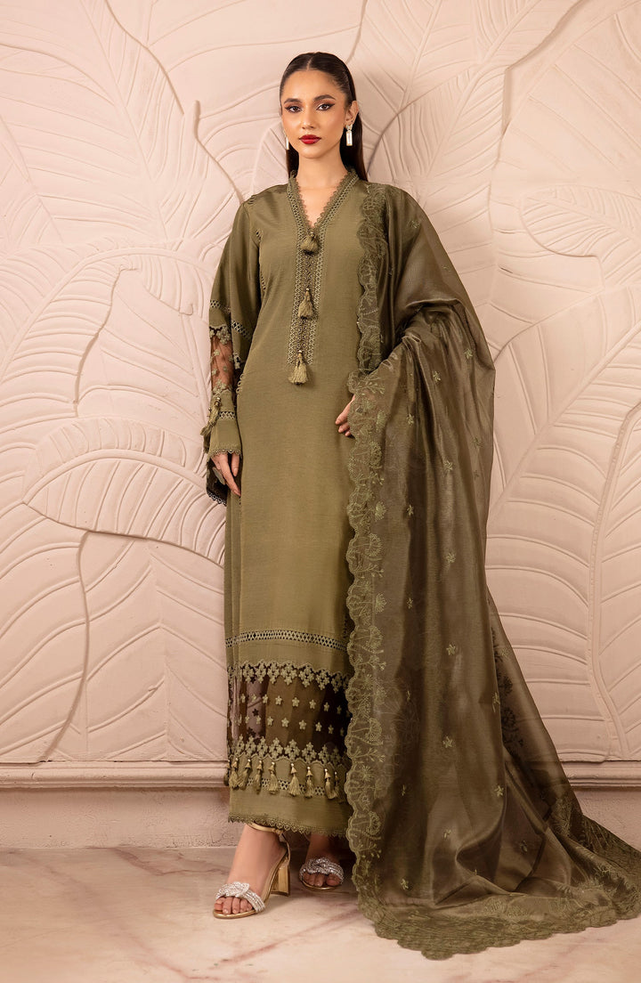 TESSA Mystic Pine raw silk dress front view