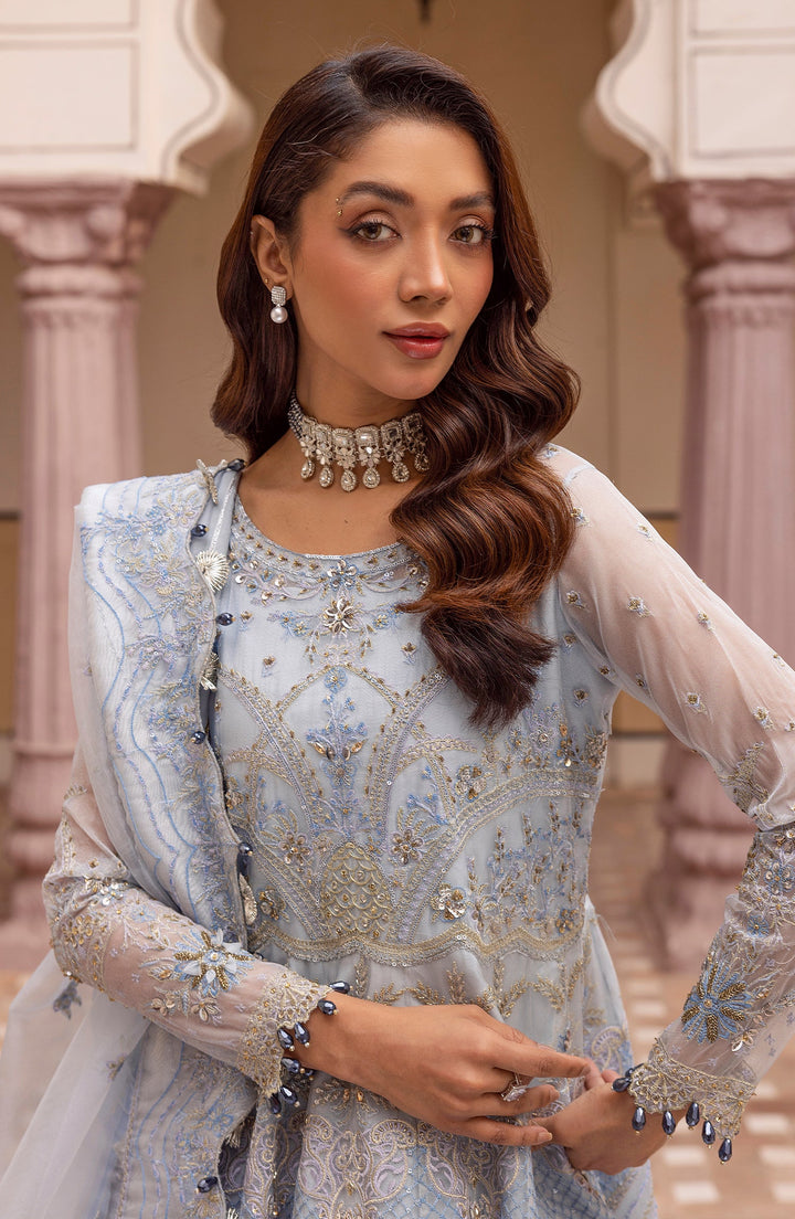 Close-up of Nelam royal blue embroidery and fabric texture