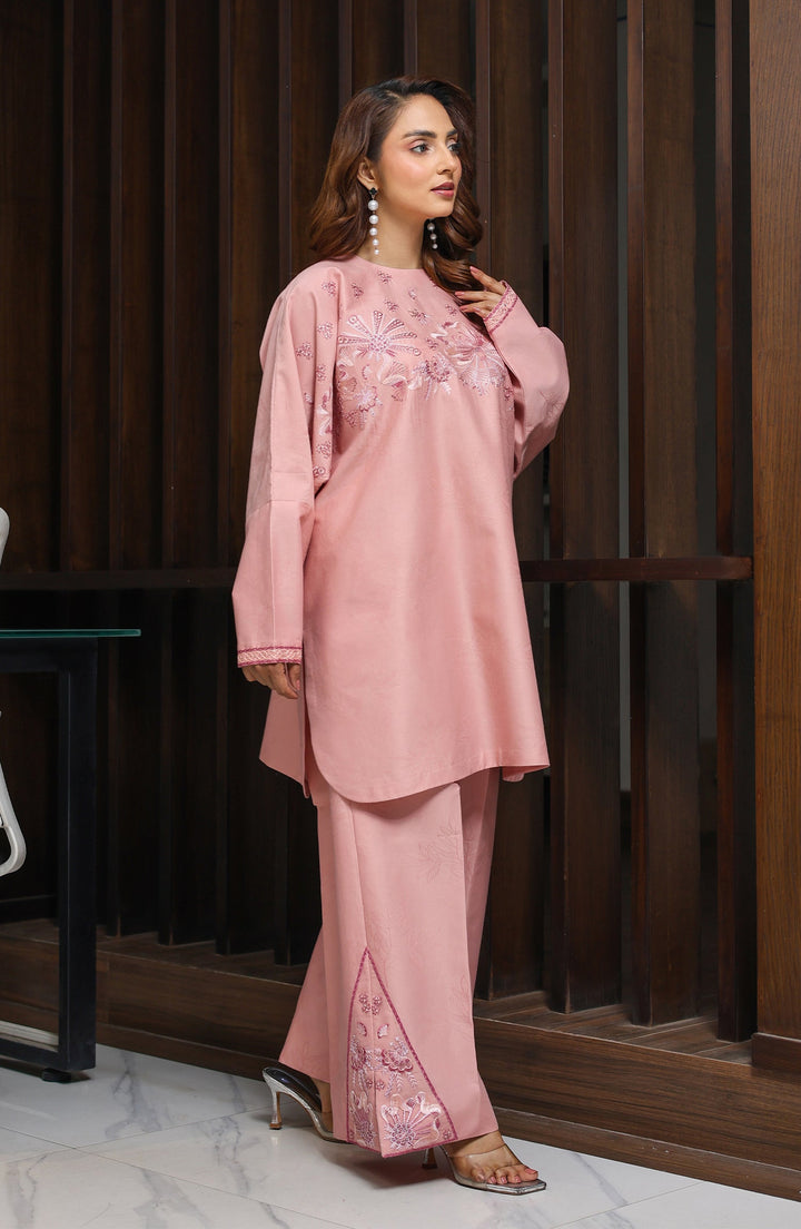 Side pose of model wearing Pastel Blush