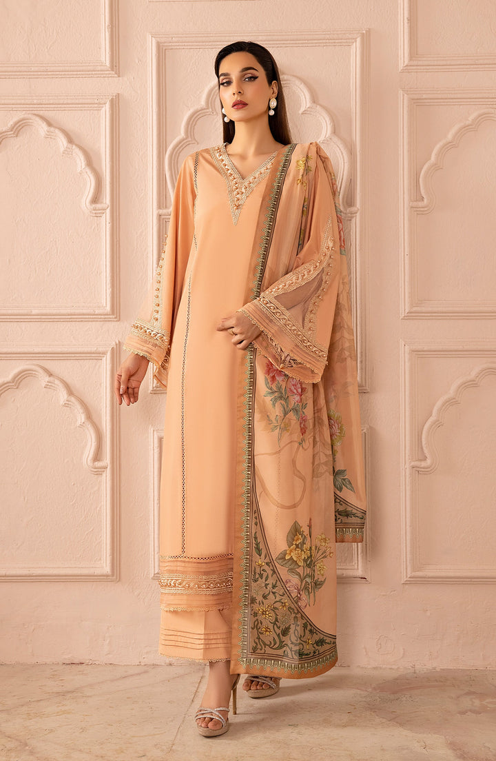 Sleeve detailing and embroidery of Peach Delight