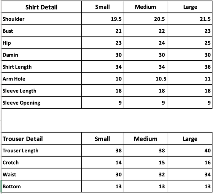 Size Guide of TESSA Nightfall essential black outfit