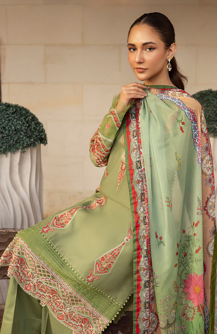 Neckline close-up with threadwork on Verdant Grace