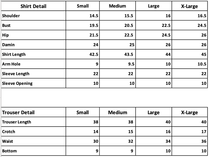 Size guide of TESSA Pink Pop essential outfit